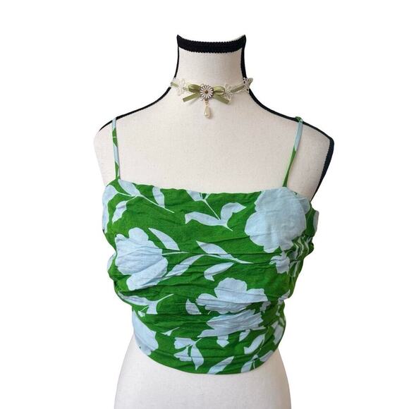 KATE SPADE‎ NY FOR TARGET GREEN FLORAL RUCHED TIE LINEN BLEND TOP MEDIUM NWT. - Picture 4 of 7